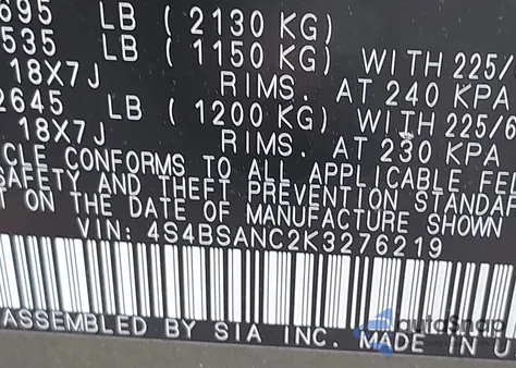 2019 Subaru Outback 2.5I Limited z USA, uszkodzony, nr VIN 4S4BSANC2K3276219